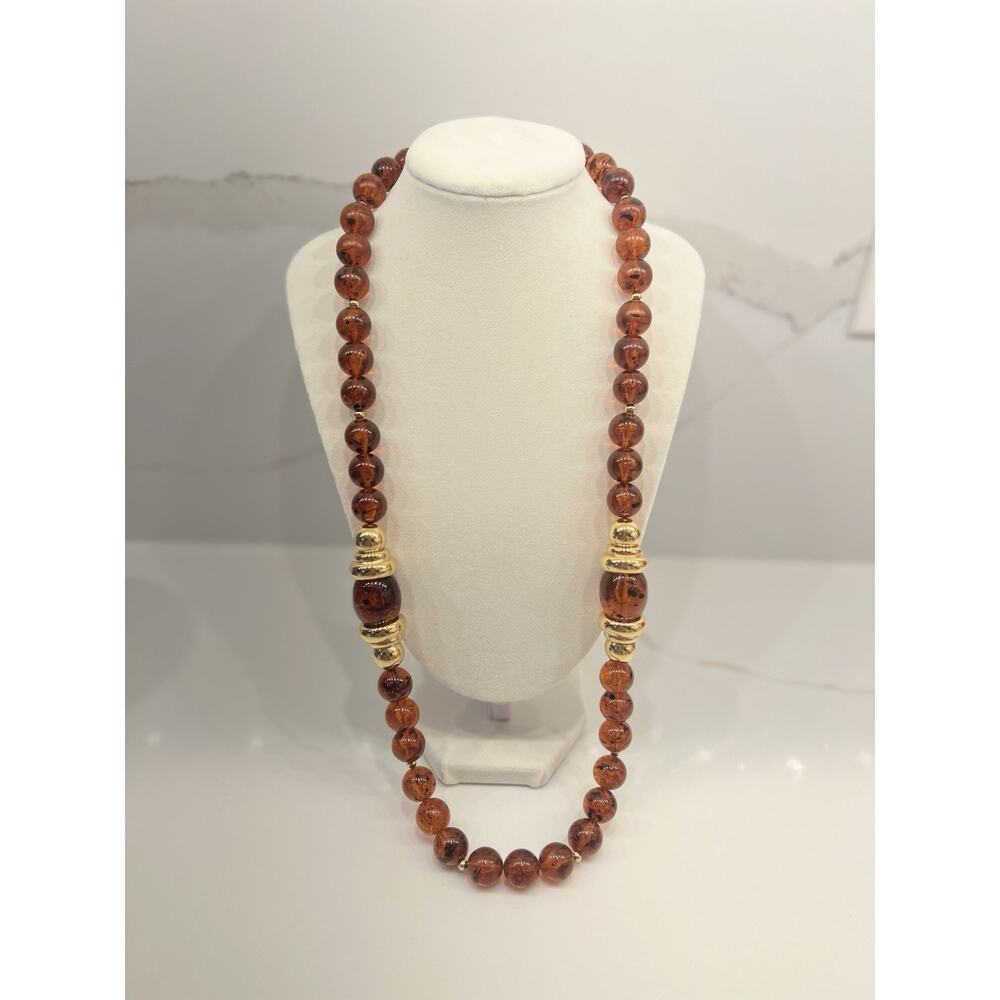 Napier Lucite Necklace Root Beer Ball Bead Gold Plated Chunky Statement Vintage